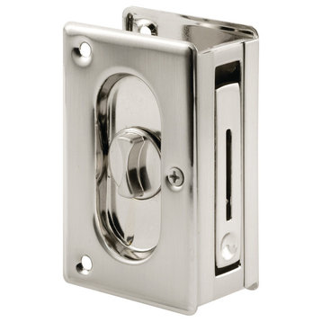 Prime-Line N 7367 Pocket Door Privacy Lock With Pull, 3-3/4", Satin Nickel