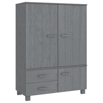 vidaXL Wardrobe Armoire Closet with Shelves HAMAR Dark Gray Solid Wood Pine