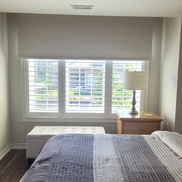 Blackout Blinds Over Shutters and Zebra Blinds