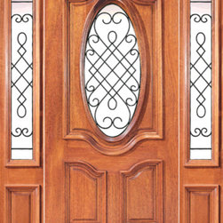 Prehung Mahogany Oval Exterior Door Two Sidelites Ironwork - Front Doors