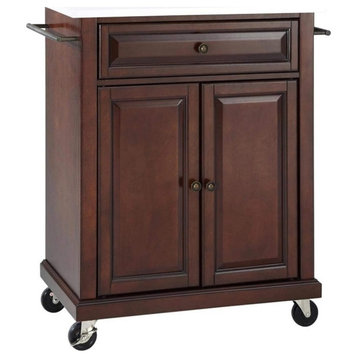 Pemberly Row Wood/Granite Kitchen Cart with Drawer in Mahogany