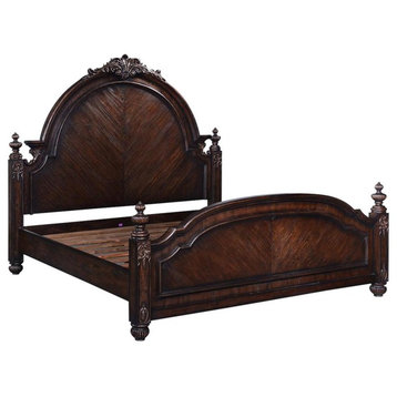 Bed Classical King Carved Solid Wood Distressed Dark Rustic Peca