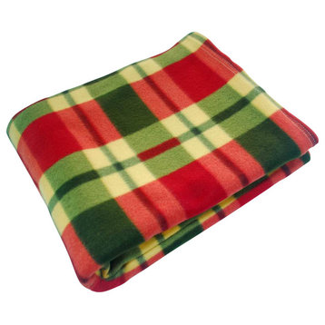 Trendy Plaids - Red/Green/Yellow Soft Coral Fleece Throw Blanket (71 by 79 inche