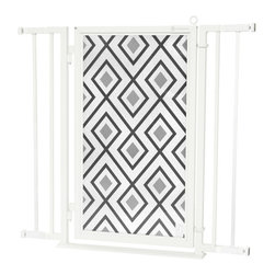 Fusion Gates - Fusion Gate with Gray Diamonds Design, White Pearl, 32"-36" - Dog Gates