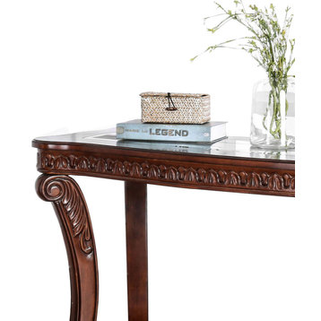Traditional Sofa Table With Cabriole Legs And Wooden Carving, Brown