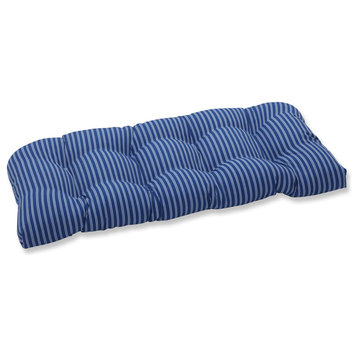 Outdoor/Indoor Resort Stripe Blue Wicker Loveseat Cushion