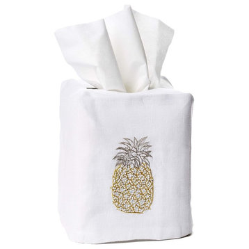 Pineapple Tissue Box Cover, White Linen