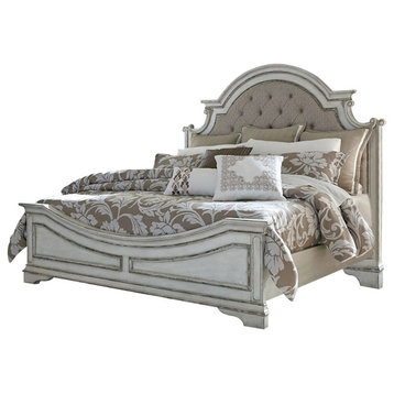 Liberty Magnolia Manor King Upholstered Bed in Antique White EST SHIP TIME APPX