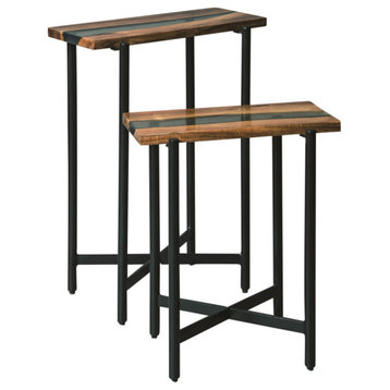 Rivers Edge 18" Acacia Wood and Acrylic Nesting End Tables, Set of 2