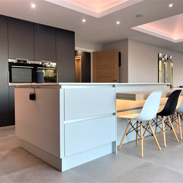 Matt Graphite and Pale Grey Breakfasting Kitchen and Family Room