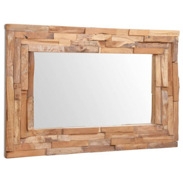 vidaXL Decorative Mirror Wall Mirror Framed Mirror Solid Teak Wood Rectangular