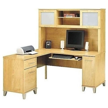Bush Furniture Somerset 60" L-Shape Computer Desk with Hutch in Maple Cross