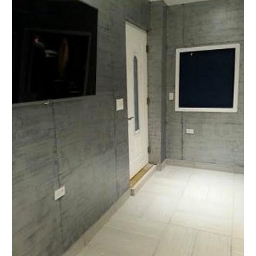 Using cool brush techniques we made the walls look like brushed steel.  Nice bac
