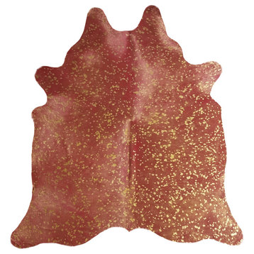 Cowhide Rug Metallic Gold on Dyed Red