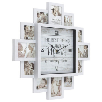 White Farmhouse Shabby-Chic "Memories" Picture Frame Collage Wall Clock