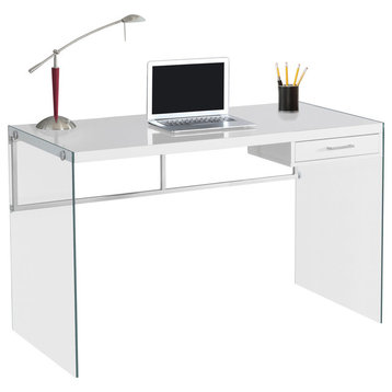 Computer Desk, Laptop, Storage Drawers, 48"L, Work, Glossy White, Clear