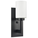 Linea di Liara - Brio Wall Sconce WithFrosted Glass Shade, Black - A modern bathroom or hallway wall light, the Brio wall sconce with black finish adds the perfect touch to any room.  The white frosted glass shade provides soft illumination, while the metal backplate makes it perfect for rustic, farmhouse or industrial wall sconce lighting.  This inspired wall light fixture is ideal for bathroom lighting, as bedroom wall lamps or a hallway or dining room wall sconce.