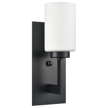 Brio Wall Sconce WithFrosted Glass Shade, Black