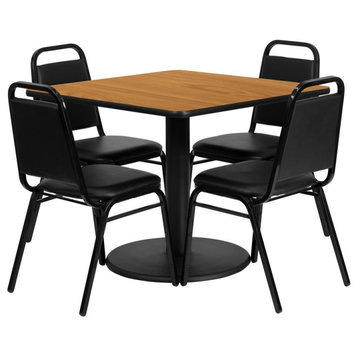 Flash Furniture 36Sq Laminate Table Set-Bnqt In Natural Top Black Vinyl Seat