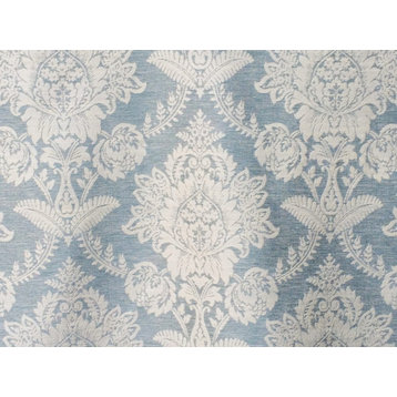 Teal Blue Damask Curtain Fabric By The Yard Upholstery Fabric Drapery