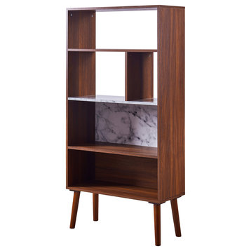 Wooden Bookshelf Bookcase w/ Marble Look Top