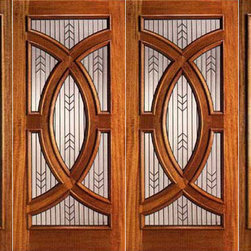 Mahogany Prehung Double Door and Two Sidelite, Triple Glazed, Circle - Front Doors