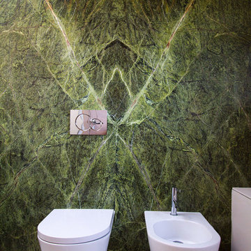 Bagno con marmo verde rainforest |  9 mq.