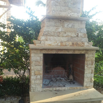 42" Outdoor Fireplace Split Faced Travertine Stone slab accents