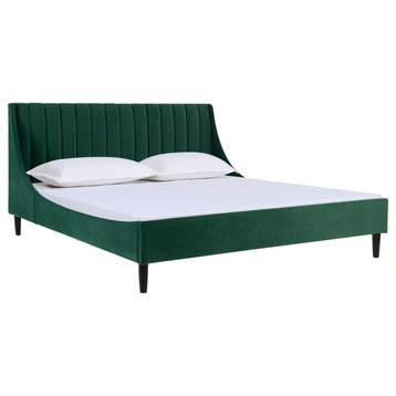 Aspen Vertical Tufted Headboard Platform Bed Set, Evergreen, King