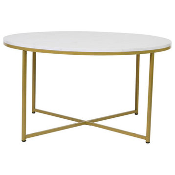 Hampstead Collection Coffee Table - Modern White Marble Finish Accent Table...