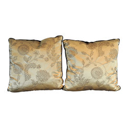 Cream and Brown Pair of Satin Pillows - Products