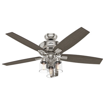 Hunter Fan Company Bennett Brushed Nickel Ceiling Fan With Light and Remote, 52"