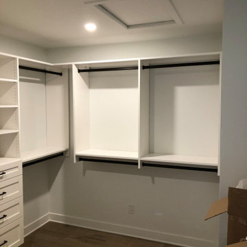 Wall Mounted Walk In Closet With Shaker Style Drawer Faces