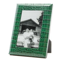 Graphic Image Crocodile Embossed Italian Leather Frame, Bottle Green - Picture Frames