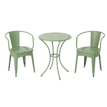 GDF Studio 3-Piece Leona Outdoor Paint Finished Iron Bistro Set, Matte Green