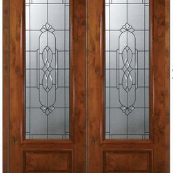 Pre-hung Double Door 96 Wood Alder Kensington 1 Panel 3/4 Lite Glass - Front Doors