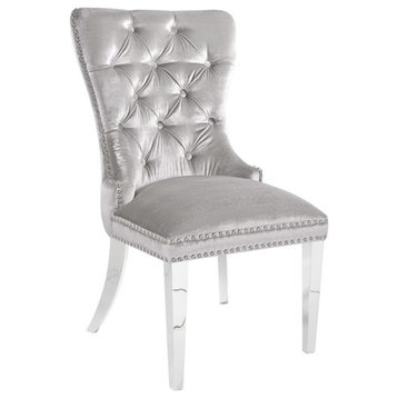 Uptown Club Tufted Upholstered Dining Chair with Nailhead Trim in Gray Velvet