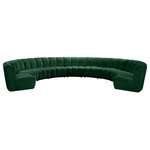 Meridian Furniture - Infinity Channel Tufted Velvet Modular Chair, Green, 9 Piece - Create a seating group that works for every possible situation with this Infinity modular 9-piece sectional and other pieces in the Infinity collection. Upholstered in soft green velvet material that feels great against the skin and offers long-wearing beauty, this piece fits with other Infinity items for an infinite number of combinations that get your seating requirements just right but that look just as nice when used on their own.