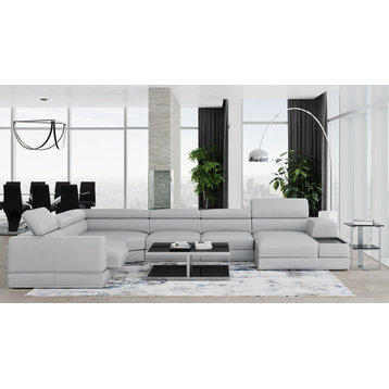 Wynn Silver Gray Leather Sectional Sofa with Adjustable Headrests - Right Chaise