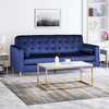Elise Modern Glam Tufted Velvet 3 Seater Sofa, Midnight Blue/Chrome