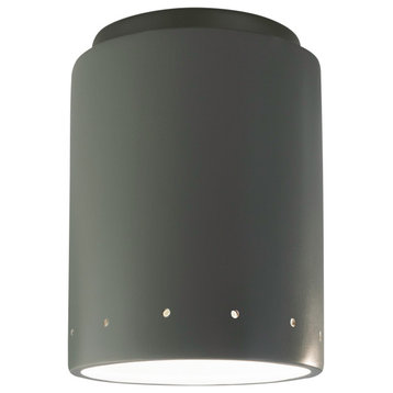 Radiance Cylinder With Perfs Flush-Mount, Pewter Green, E26