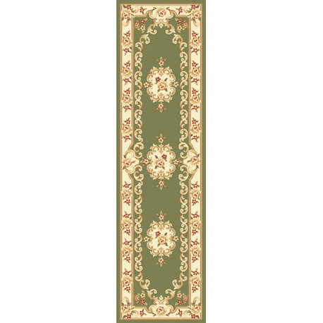 Corinthian 5312 Green, Ivory Aubusson Rug, 5'3"x7'7"