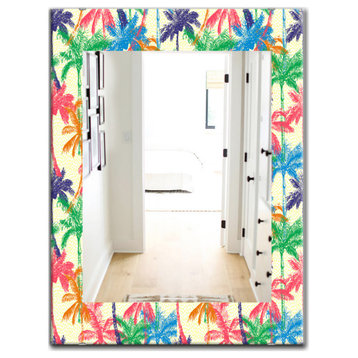 Designart Tropical Mood Foliage 3 Bohemian And Eclectic Frameless Vanity Mirror,