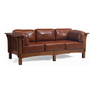 Crafters and Weavers Arts and Crafts Leather Loveseat in Russet Brown