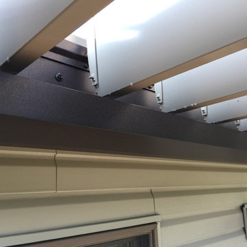 Louvered Roof - Brown Frame w/ Tan Louvers - Rain Chain