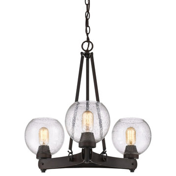 Galveston 3-Light Chandelier, Rubbed Bronze With Seeded Glass