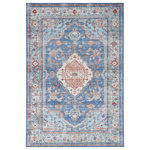 Nourison - Nourison Fulton 7'10" x 9'10" Blue Vintage Indoor Area Rug - With a Persian medallion design and matching border, this vintage-inspired rug from the Fulton Collection is always a classic. The subtle tonal variations are precision printed in shades of blue, green, and red, to reflect the look of a time-worn rug � ideal for those who want to create a cozier space. Made from polyester in a non-shedding flat weave style, this Persian rug includes a non-slip backing that adds a layer of safety to your busiest areas.