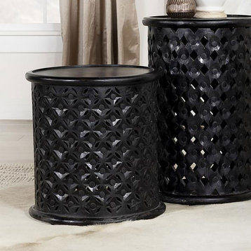 Round Wooden Accent Table, Black Stain