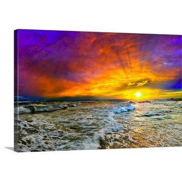 Purple And Blue And Red Beautiful Ocean Sunset Wrapped Canvas Art Print, 24