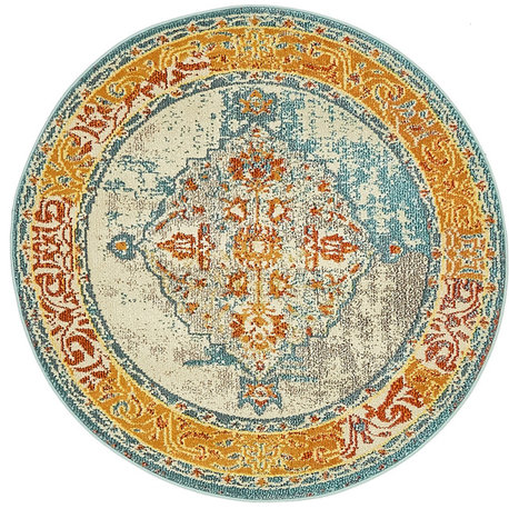 Unique Loom Blue Da Vinci Vita 4' 0 x 4' 0 Round Rug